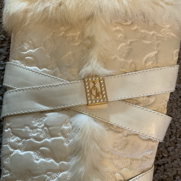 NEW Baby Phat VTG White Rabbit Fur-Trim Studded Women's Tall Boots Shoes Y2K, 9 - Picture 3 of 11